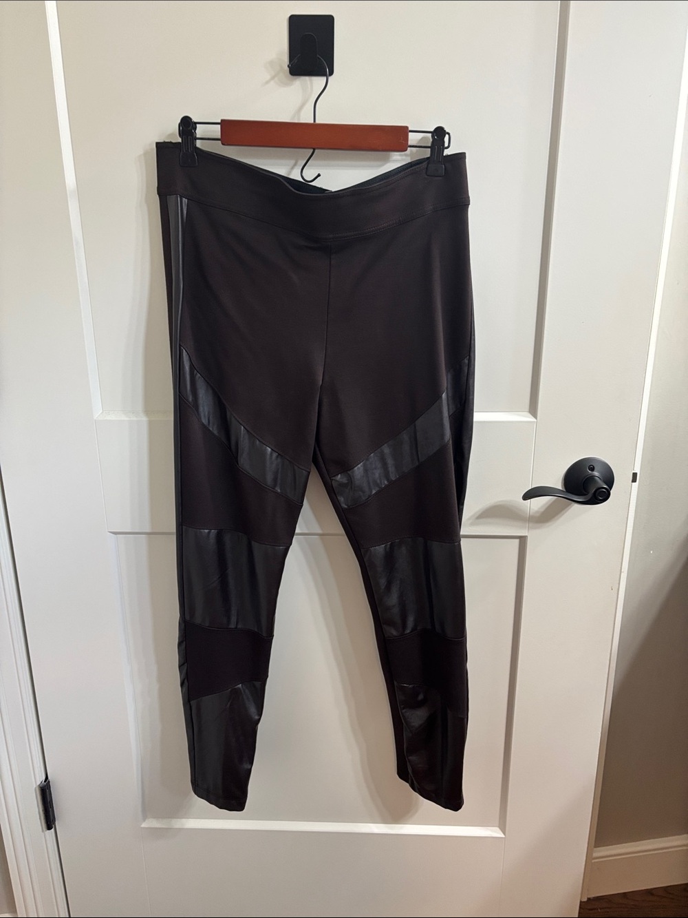 high waisted brown faux leather leggings